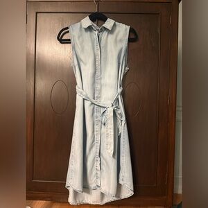 Seraphine Maternity Light Wash Sleeveless Shirt Dress with Self Tie